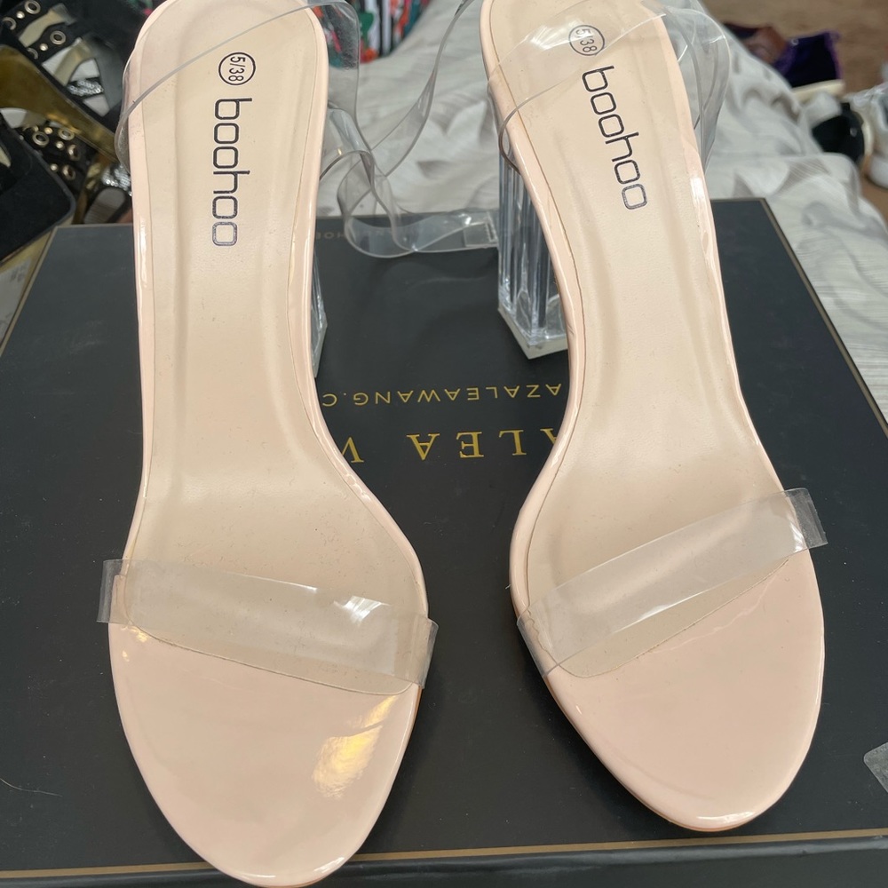 Boohoo Clear Strap Heels, Size 7, Never worn